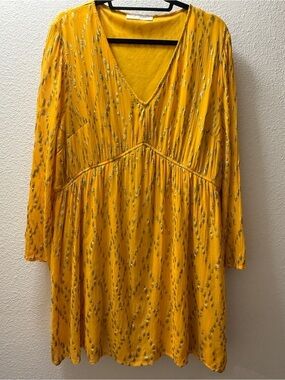 A Beautiful Soul Dress Women XL Yellow Gold Lurex Boho V-Neck Mini Tunic Chiffon